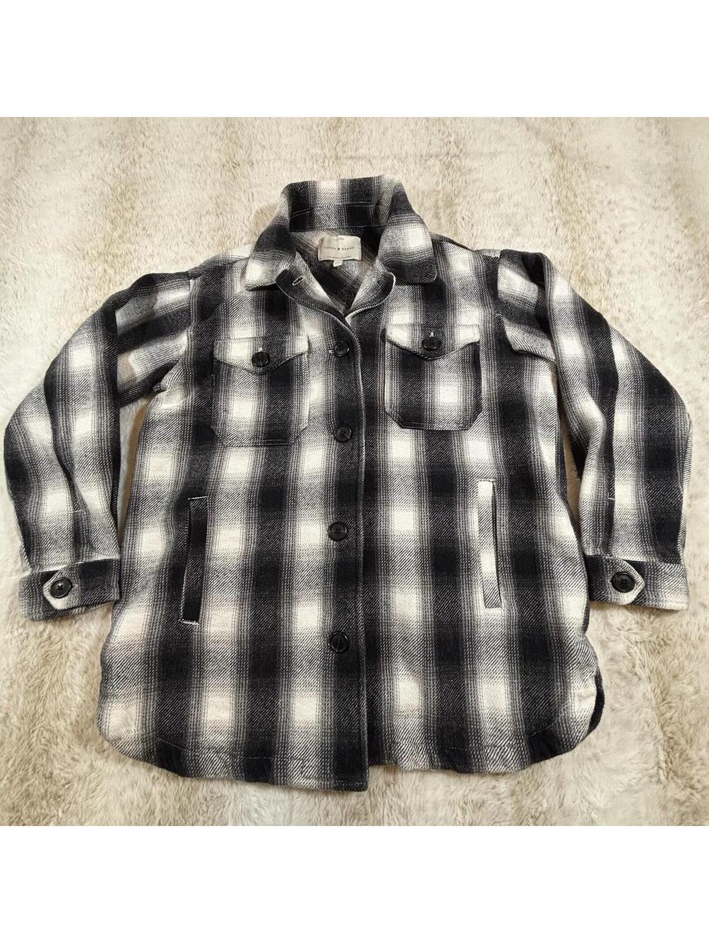 Lucky Brand Plaid Shacket Jacket Womens XS Black White Button